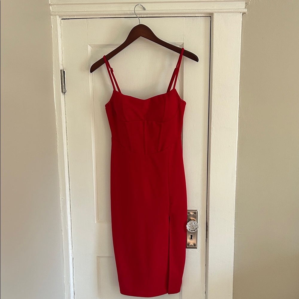 Elegant Red Midi Dress with Double Straps
